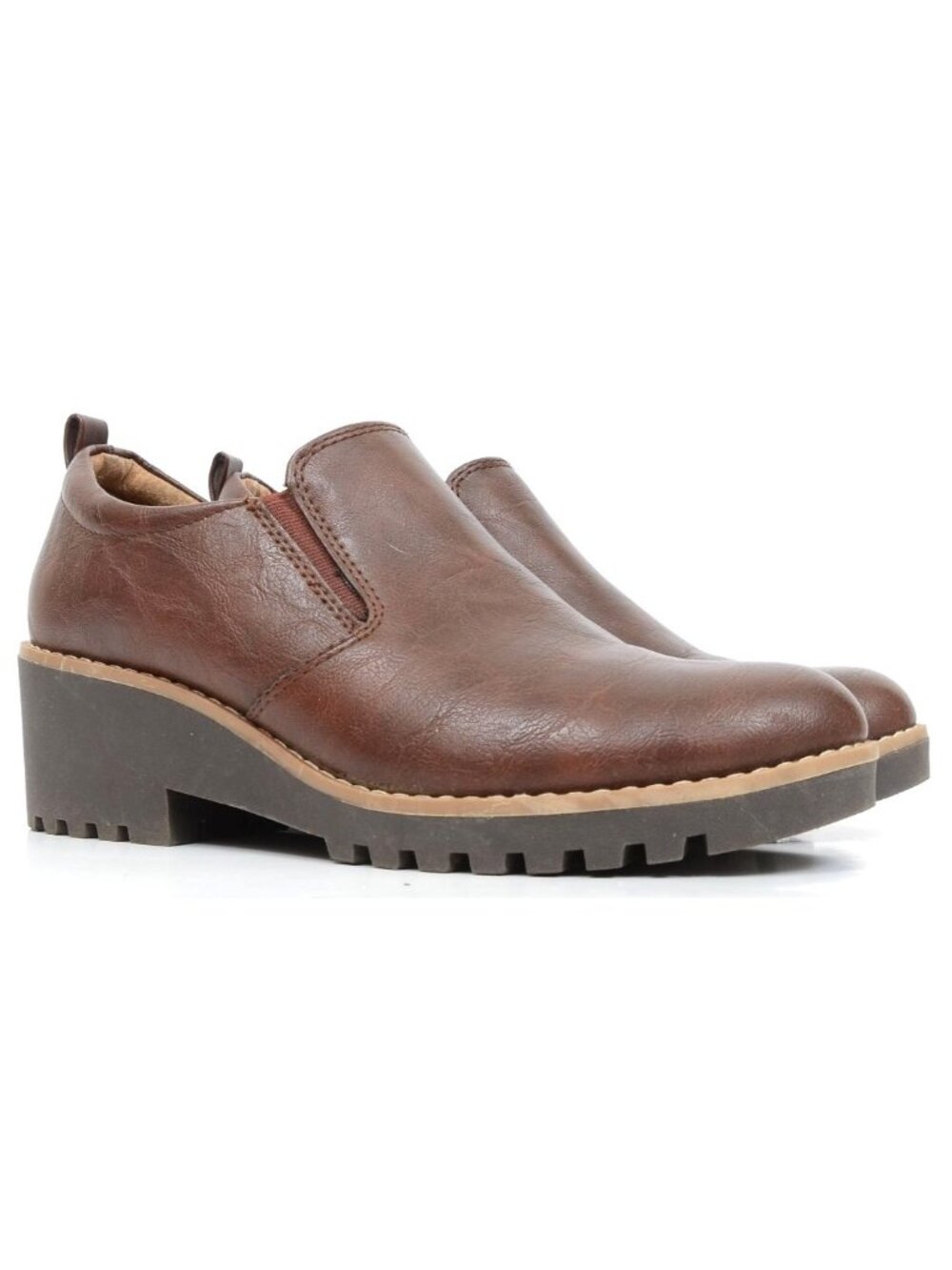 Eurosoft Emari Women's 10 Brown Vegan Leather Wedge Comfort‎ Lug Sole Shoes
